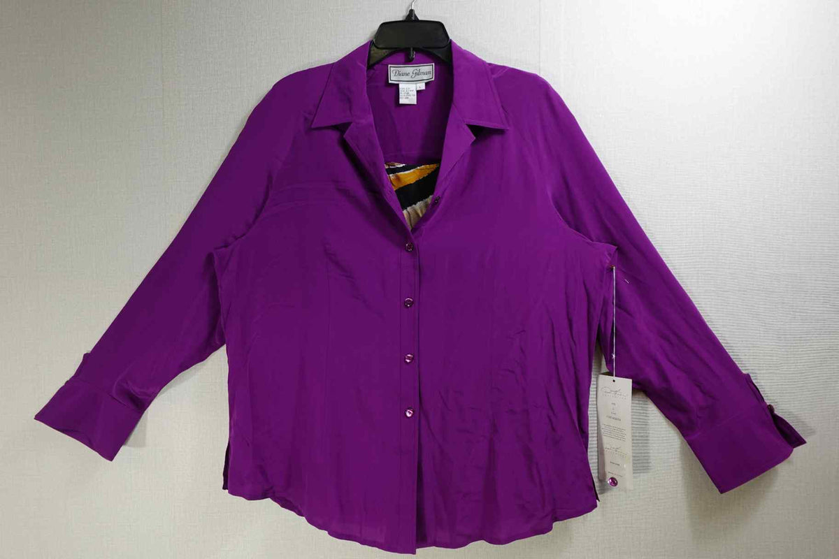 Diane Gilman, New Vintage Long Sleeves Top Set, L, Silk