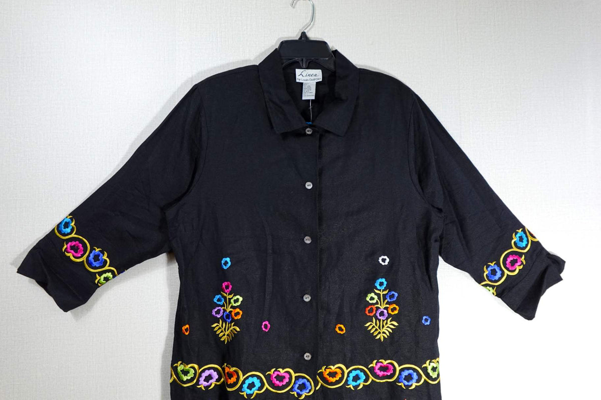 Linea by Louis Dell'Olio, Vintage 3/4 Sleeve Button Up Top, L, Linen