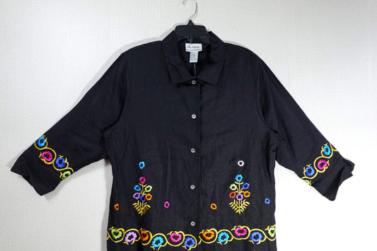 Linea by Louis Dell'Olio, Vintage 3/4 Sleeve Button Up Top, L, Linen