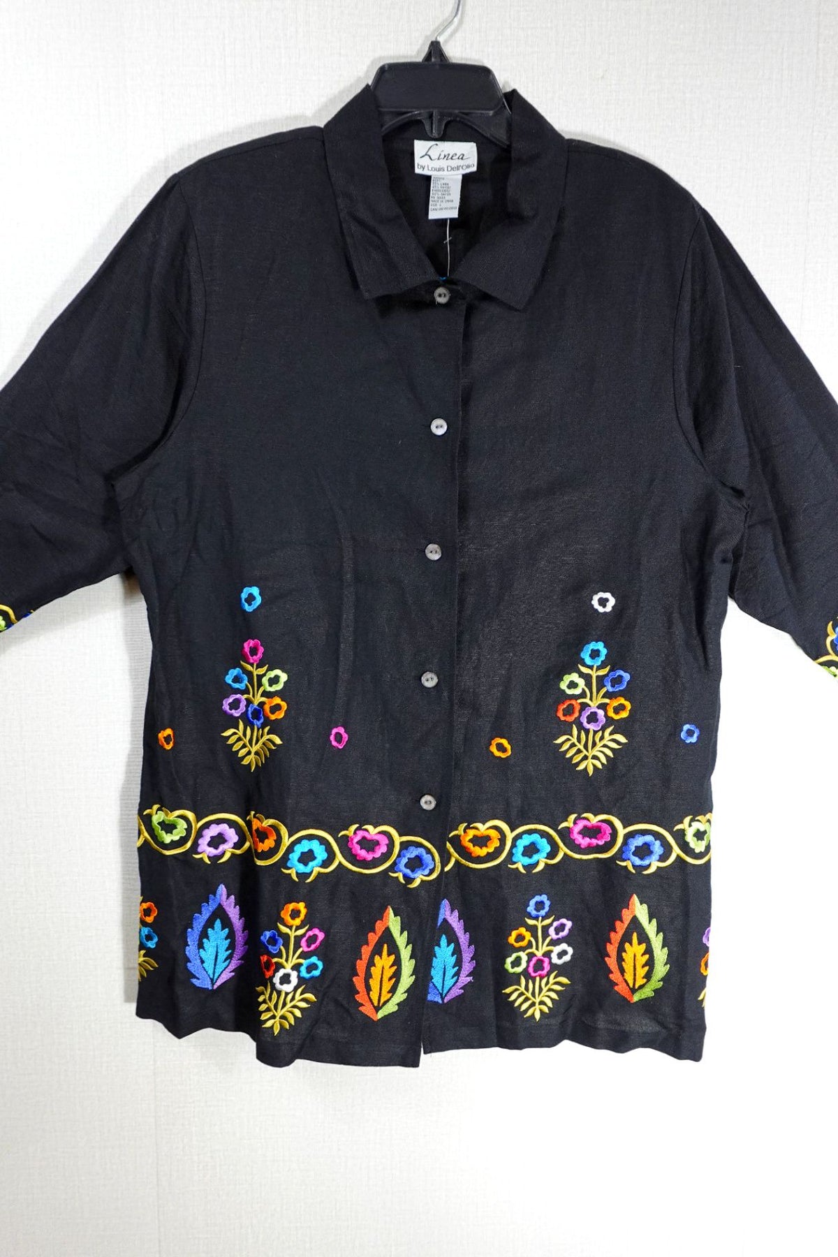 Linea by Louis Dell'Olio, Vintage 3/4 Sleeve Button Up Top, L, Linen