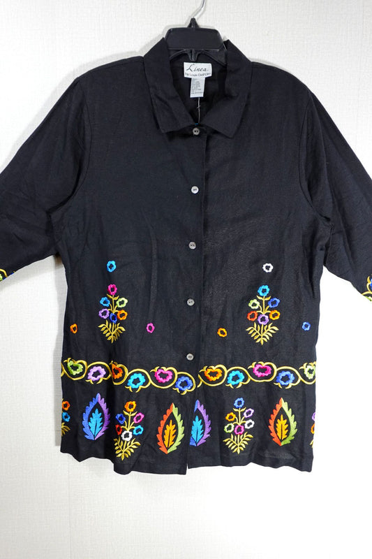Linea by Louis Dell'Olio, Vintage 3/4 Sleeve Button Up Top, L, Linen