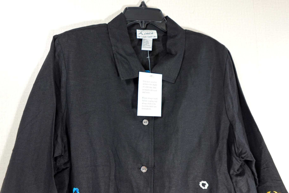 Linea by Louis Dell'Olio, Vintage 3/4 Sleeve Button Up Top, L, Linen