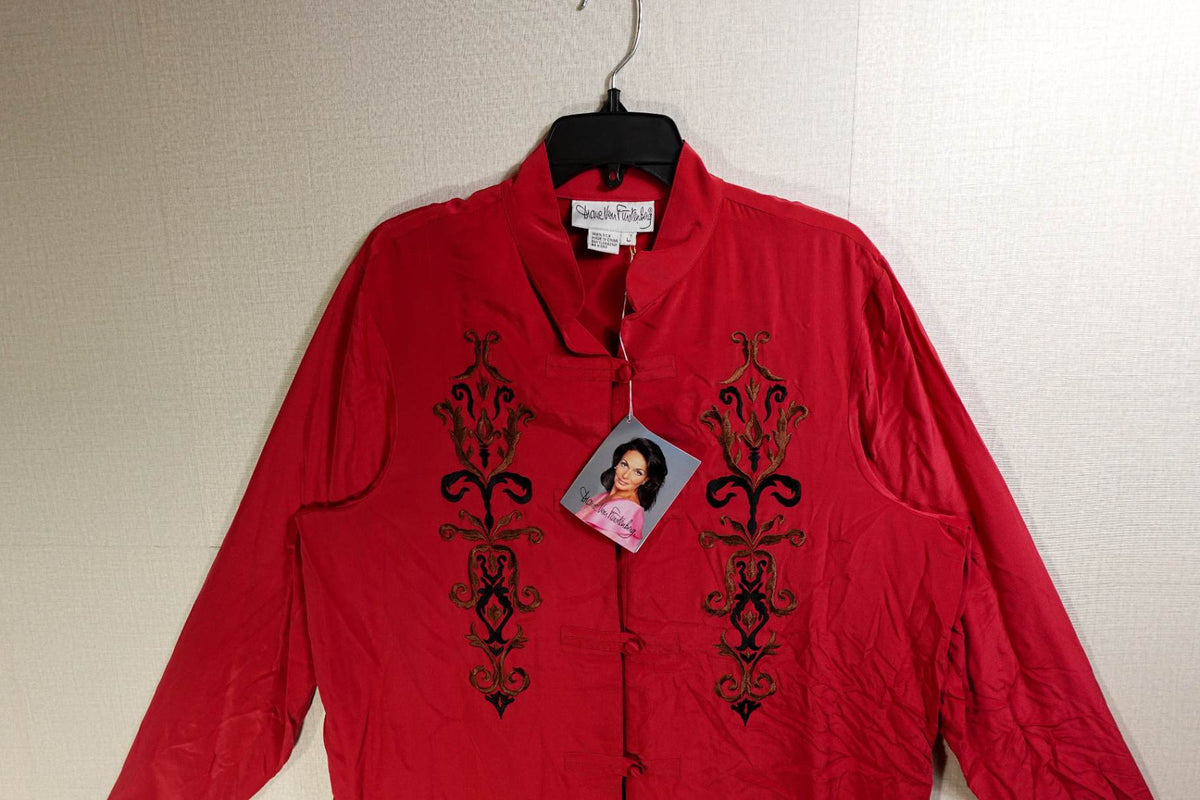 Diane Von Furstenberg, New Vintage Long Sleeves Top, L, Silk
