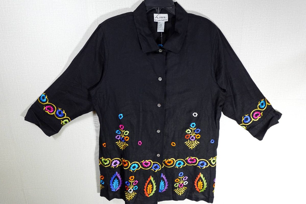 Linea by Louis Dell'Olio, Vintage 3/4 Sleeve Button Up Top, L, Linen