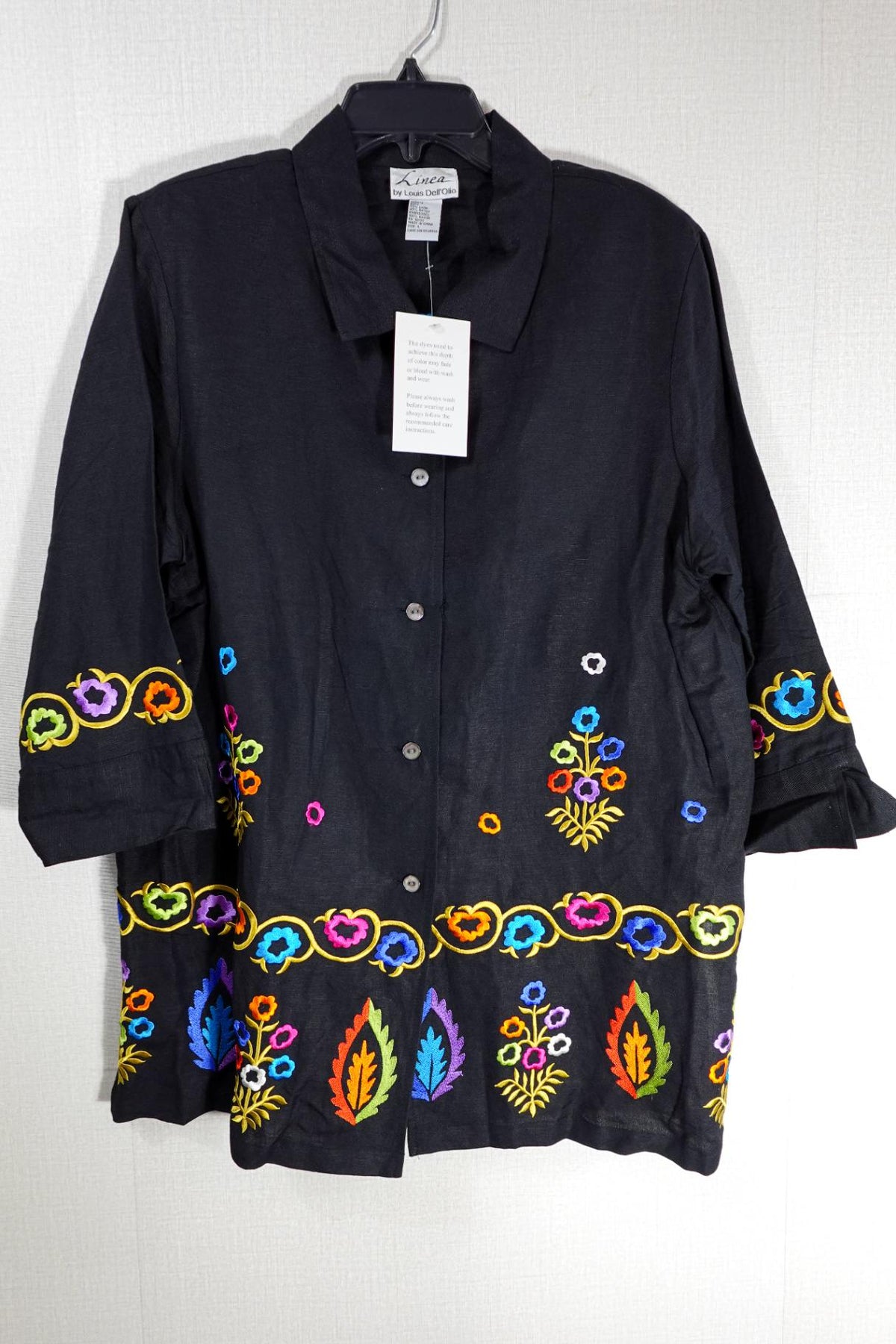 Linea by Louis Dell'Olio, Vintage 3/4 Sleeve Button Up Top, L, Linen