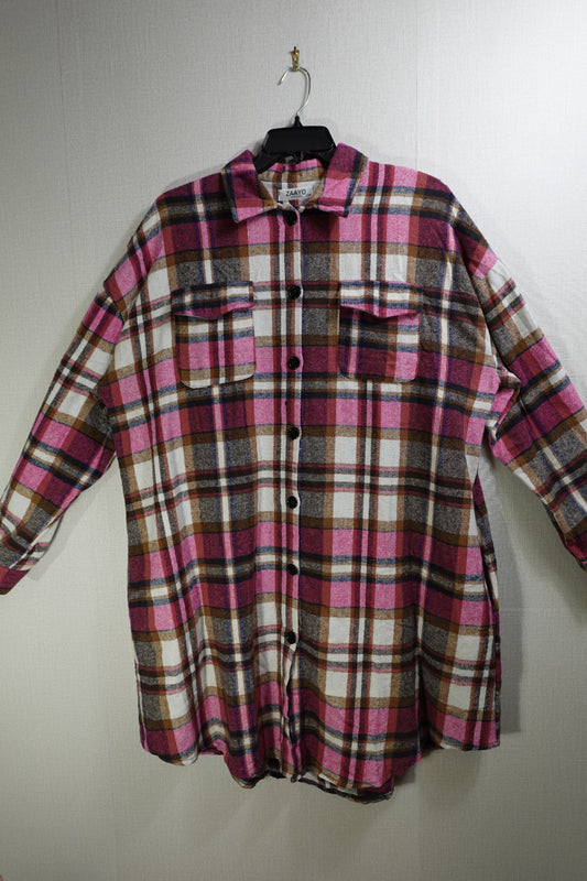 ZAAYO, Plaid Long Line Cardigan, 22W, polyester, cotton