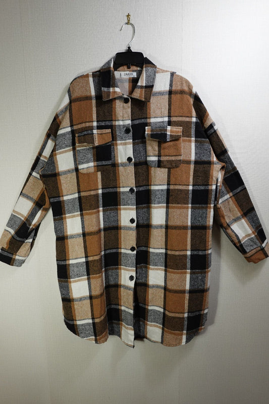 ZAAYO, Plaid Long Line Cardigan, 22W, polyester, cotton