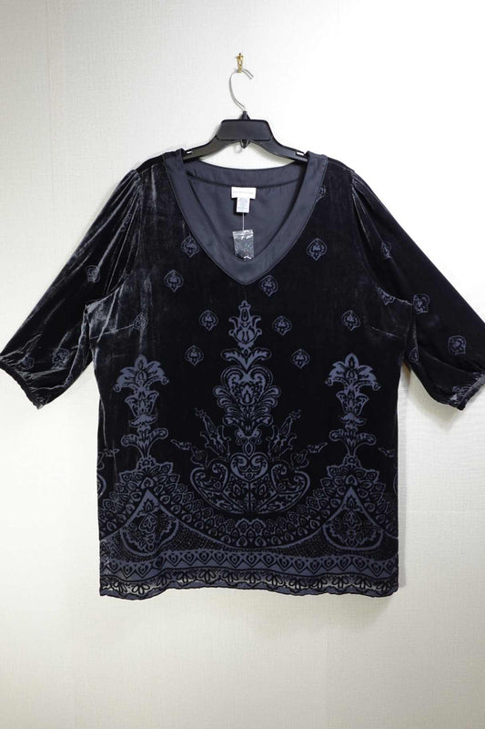 Soft Surroundings, New 3/4 Sleeve Top, 3X, Rayon, silk (velvet)